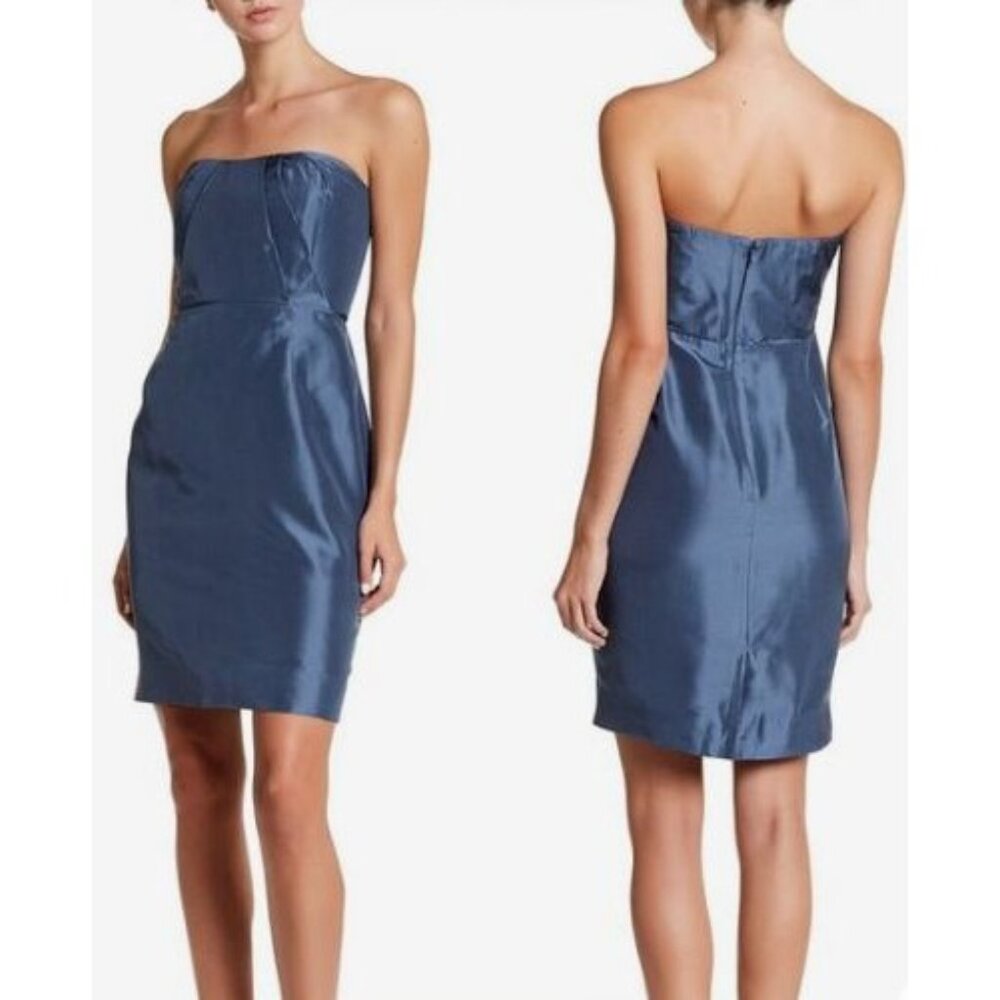 J.Crew Dress Size 12 Blue Alexia Strapless Slub Silk party wedding C2225